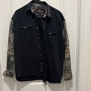 Mossy Oak Black and Camo Men's Shirt Jacket